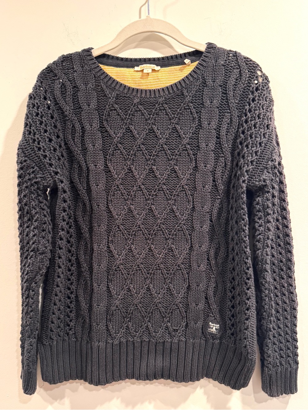 Barbour Beacon Brand 100% Cotton Ink Navy Textured Cable Knit Sweater Sz 8